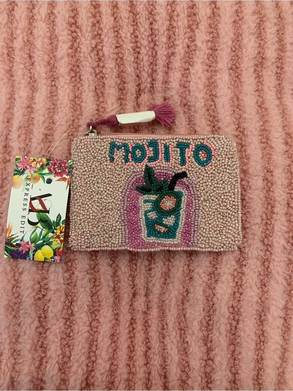 Pink Beaded 'Mojito' Coin Purse NWT
